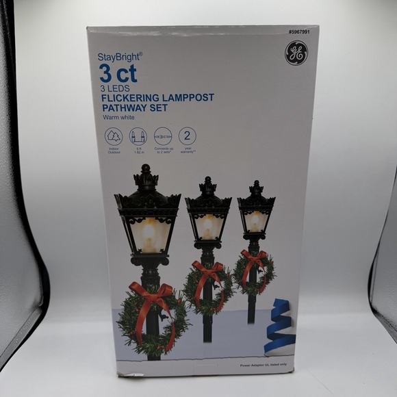 GE StayBright Flickering Lamppost Pathway Set Warm White 3 Count Christmas - Picture 5 of 6